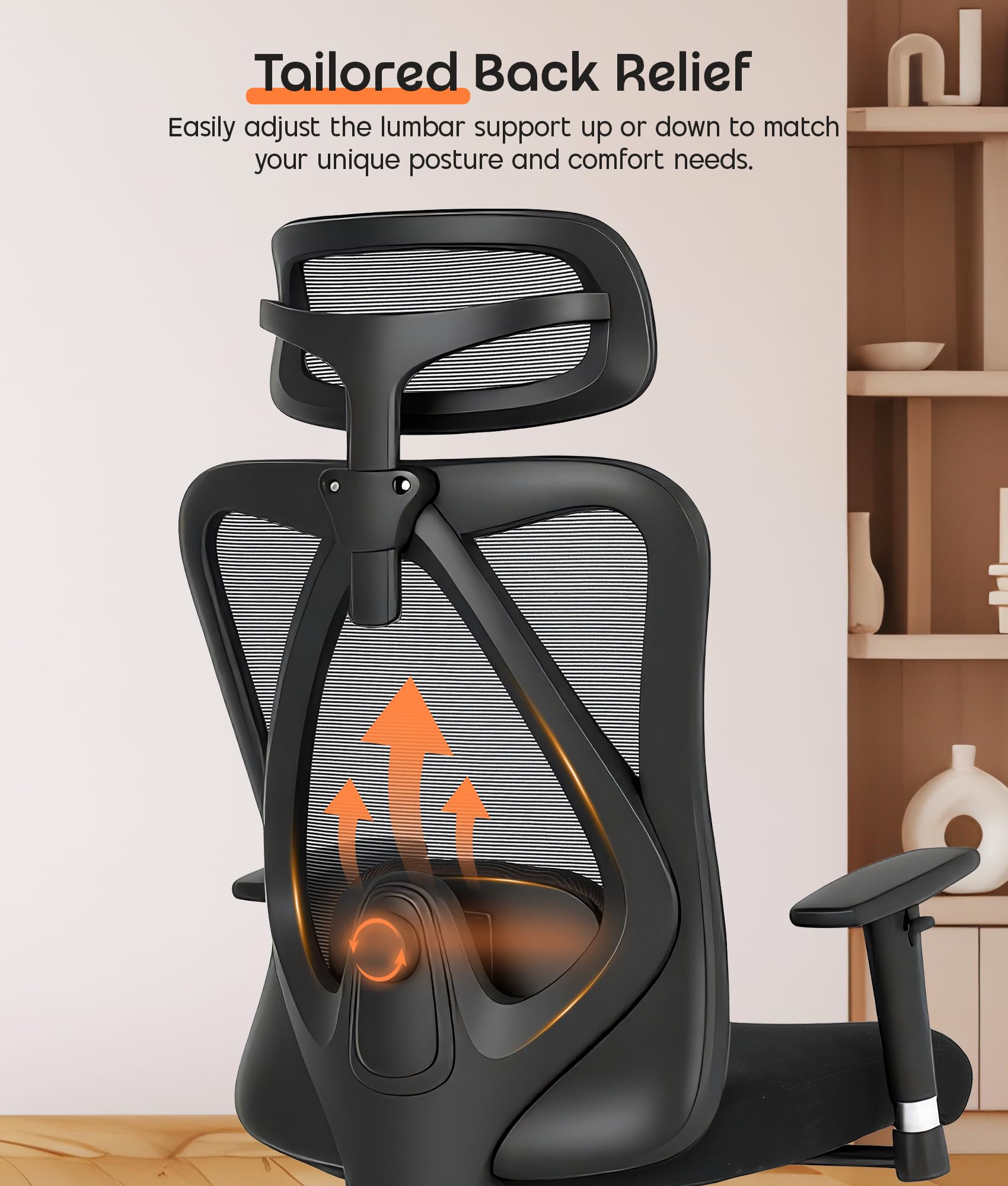 ADOV Silla Oficina Ergonómica con Reposacabezas, Reposabrazos 3D, Soporte Lumbar, Silla Escritorio Giratoria 130° con Altura Ajustable y Respaldo de Malla para Oficina o Teletrabajo