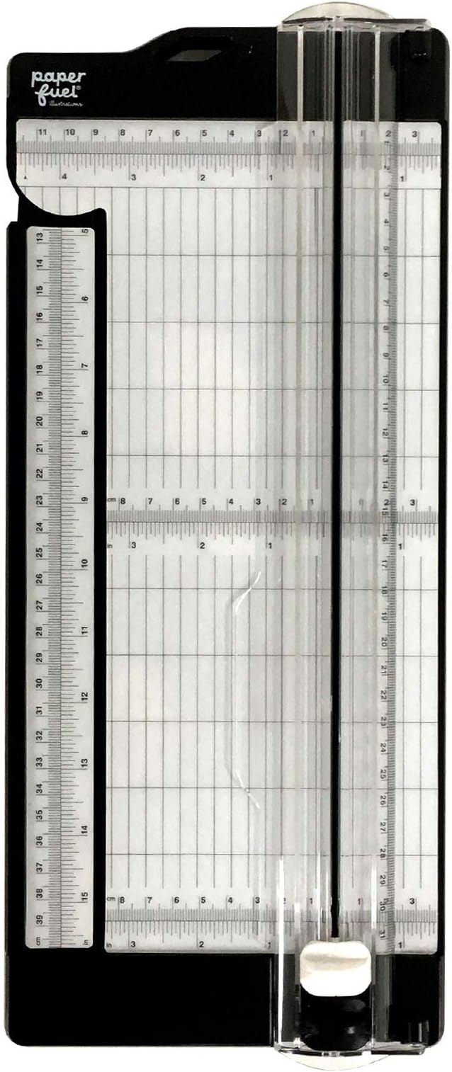 Cutter and Scoring Board-12" x 6"-with Extendable Ruler-Paper Trimmer for Card Making, Envelopes, Crafting and Scrapbooking, Black/White, 6"