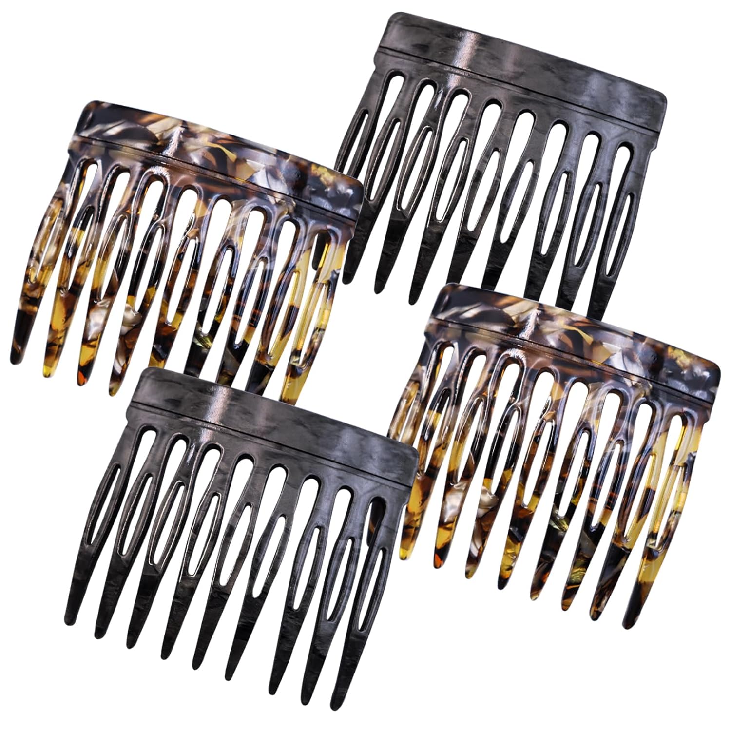 4 Pcs Hair Side Combs Small Decorative French Twist Hair Styling Accessories, Strong Hold Hair Comb Clips for Women (Light tortoiseshell,Black)