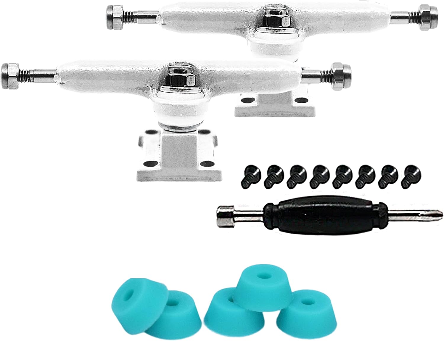32mm Prodigy Gen2 Pro Fingerboard Trucks - Pro Style Base and Hanger with Custom Pivot Tuning and Pro Duro Bubble Bushings - White Colorway
