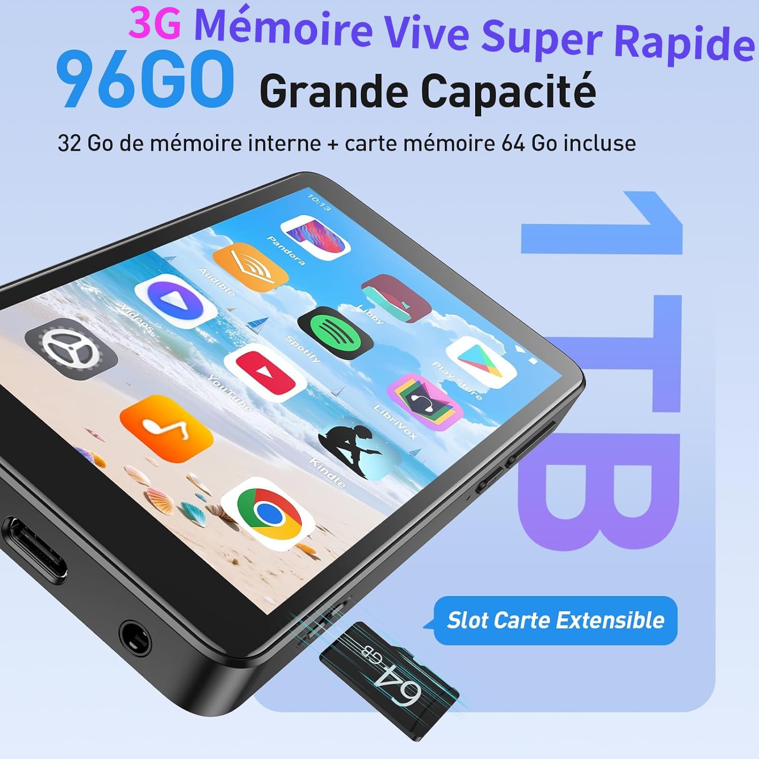 AGPTEK 96Go MP4 Bluetooth WiFi Android 14,Lecteur Musique Spotify