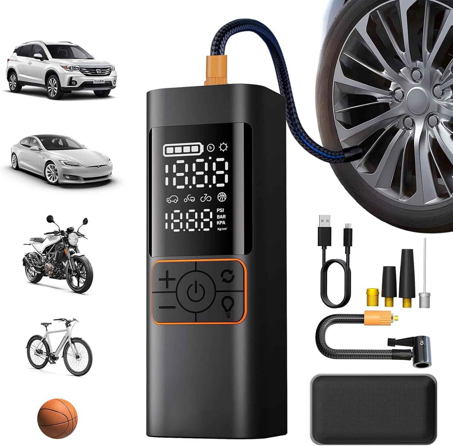 Cordless Tire Inflator 6000mAh, Portable Air Compressor with Digital Pressure Gauge - Fast 4X Inflation for Car, Truck, Bike, Motorcycle | Auto Shut Off & LED Light for Emergency Roadside Assistance