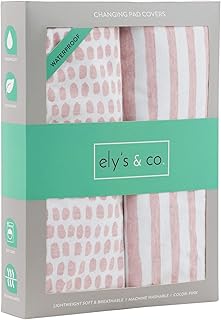 Ely's & Co. Patent Pending Waterproof Changing Pad Cover Set | Cradle Sheet Set by Ely's & Co no Need for Changing Pad Liner Mauve Pink Splash & Stripe 2 Pack for Baby Girl