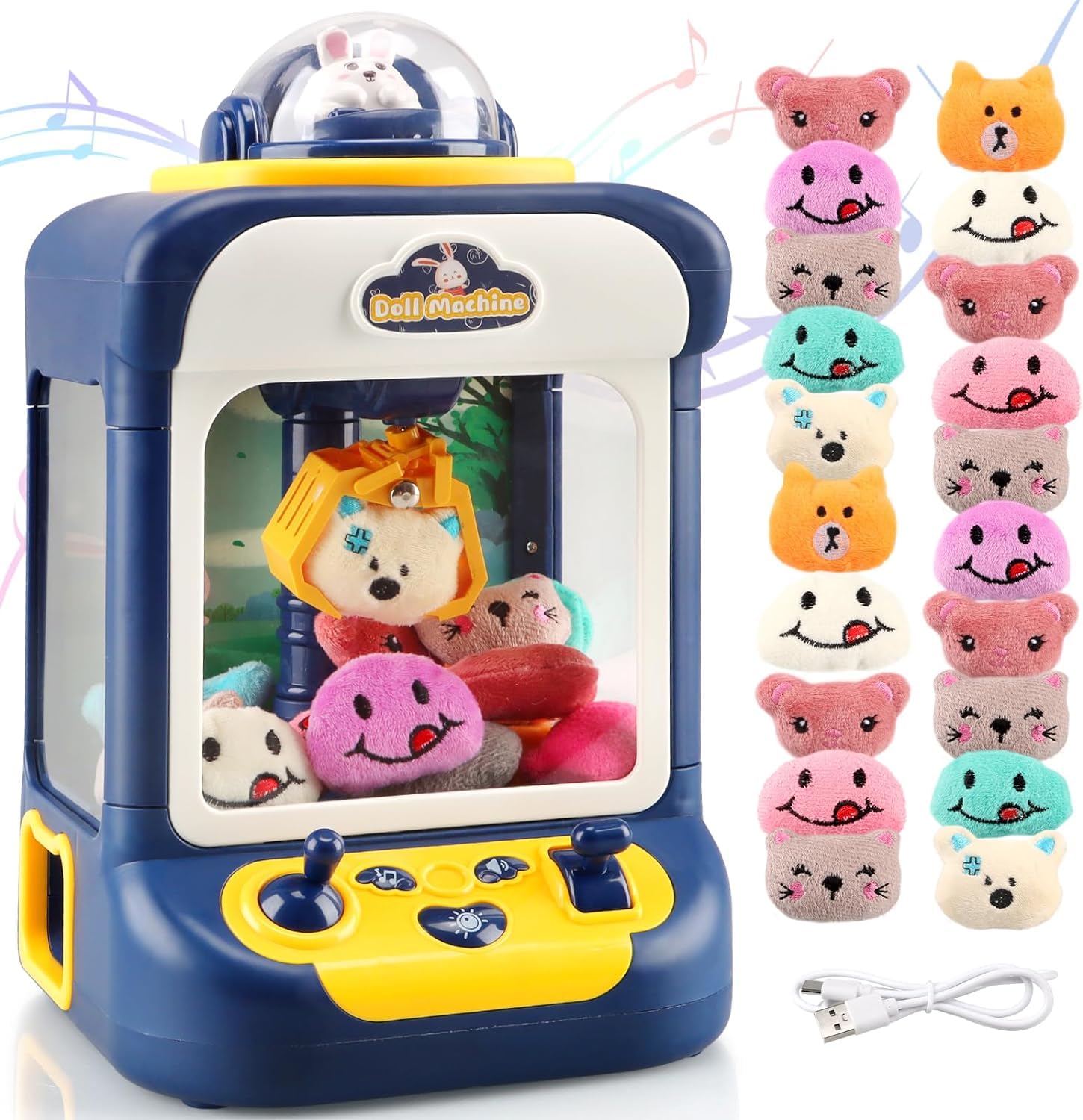 Skade Mini Claw Machine for Kids, Mini Vending Machines Candy Grabber Prize Dispenser Toys for Children, 20 Mini Plush Toys & 10 Capsules, Arcade Doll Machine for Birthday with Lights Sound (Blue)
