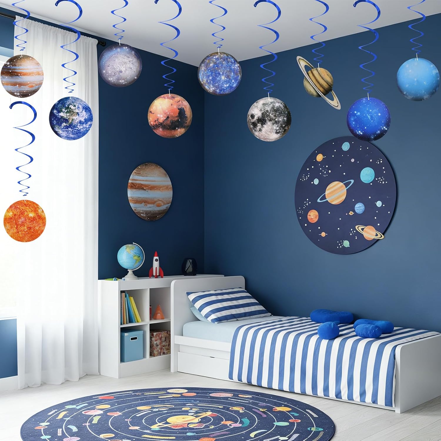 30Pcs Outer Space Party Decorations, Hanging Planets Swirls Party Decor Supplies, Space Themed Swirls Streamers for Solar System Birthday Baby Shower Parties Decor Supplies, Galaxy Room Decoration