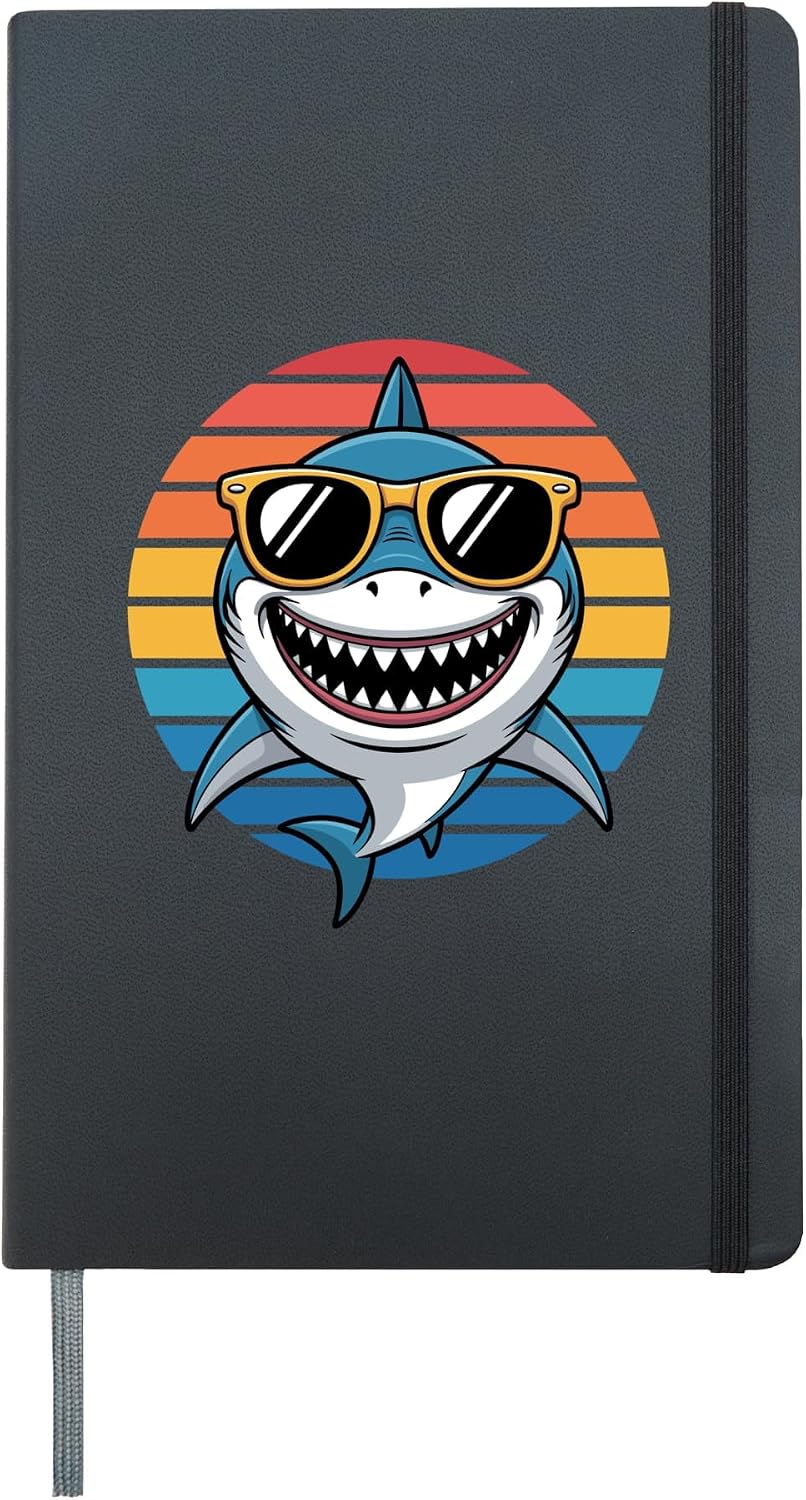 Cool Shark Art For Men Women Kids Boys Girls Shark Lover Hardcover Journal, Black