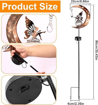 Solar Moon Lights Outdoor Garden Ornaments Fairy Waterproof Solar Powered Outdoor Light Vintage Metal Moon Star Crackle Glass Ball LED Stake Lights Decoration Gift for Walkway Yard Lawn Patio Garden [Energy Class A]