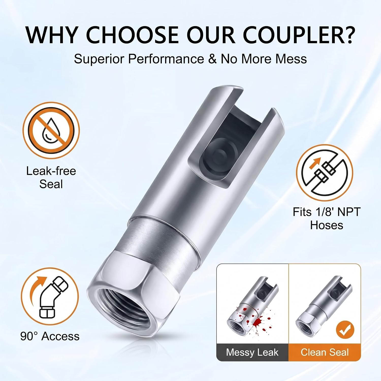 1 PC 90 Degree Grease Gun Coupler, Push-on Slotted Right Angle Connector, 1/8" NPT Threads Durable Construction, Universal for Most Cars, Trucks, SUVs (Silver)