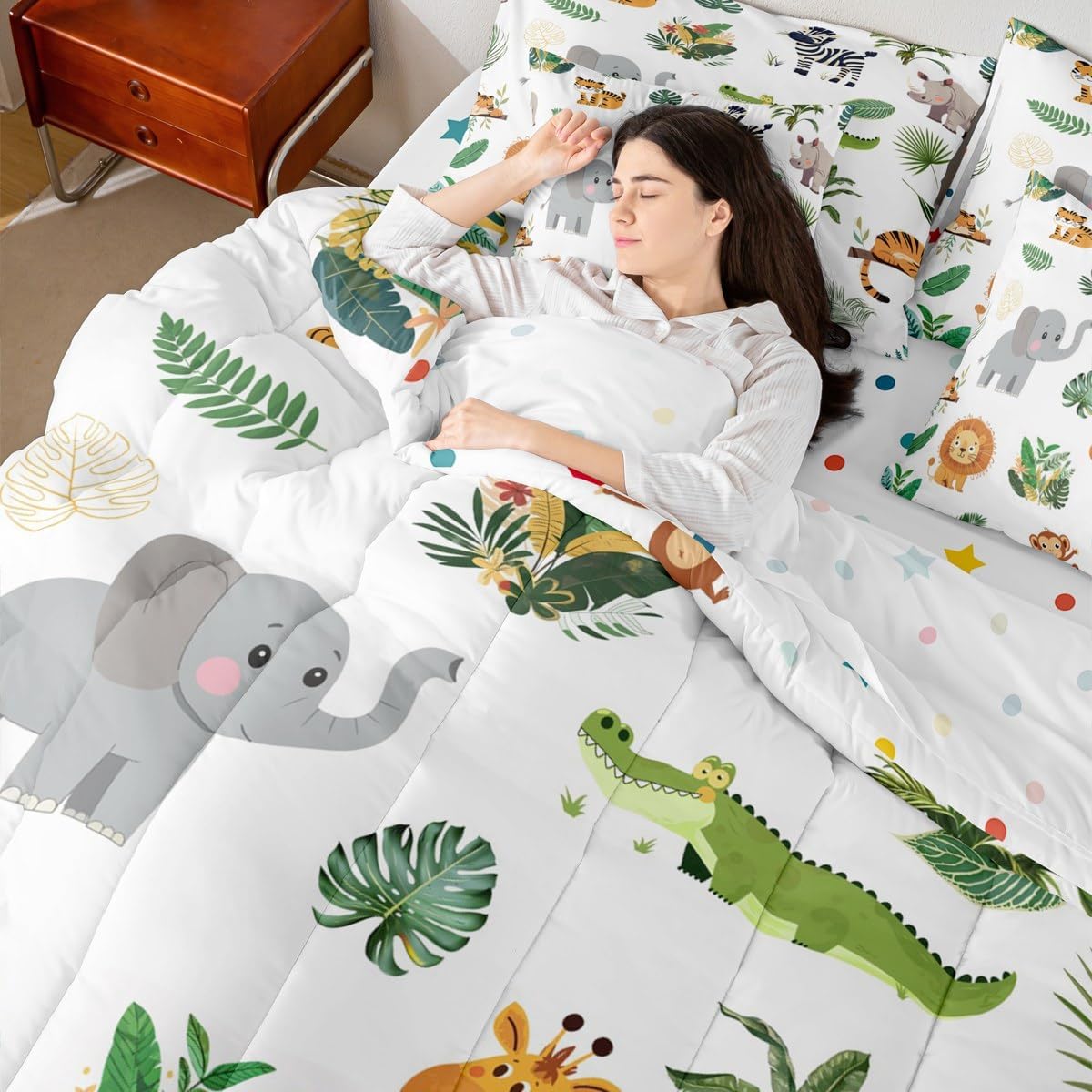 Erosebridal 野生動物 7点セット サファリ動物 ツイン掛け布団セット 男の子 女の子 かわいい クロコダイル ライオン