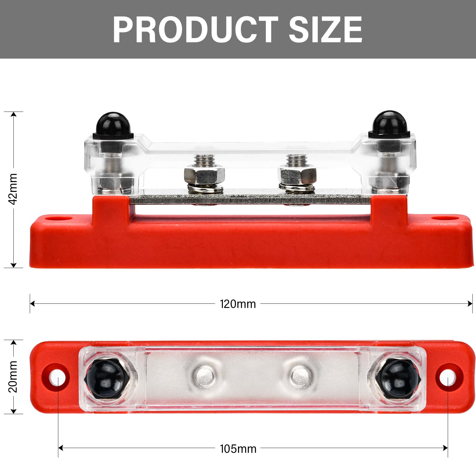 2 Pièces Bloc de Distribution D'alimentation 12V-48V DC BusBar 150A 4 x M6 Boulons de Borne pour Navires/Yachts/Camping Cars(Rouge/Noir)