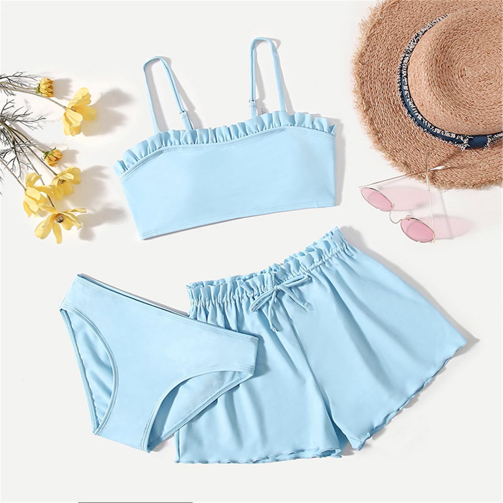 Da bagno per ragazza 3 con pantaloncini da bagno, costume da bagno con volant Costume da bagno in due per bambini 3-12 costumi da bagno per ragazze