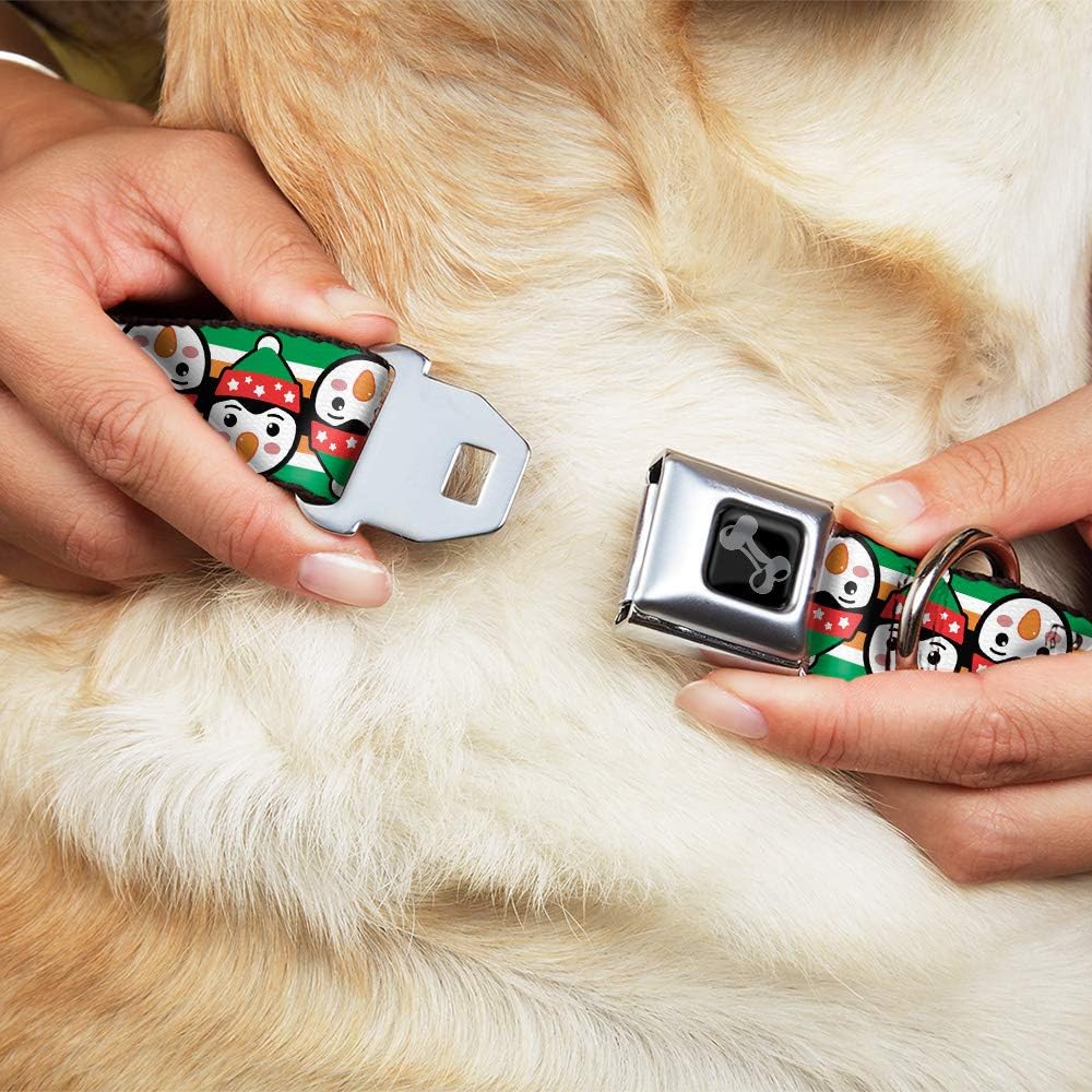 Dog Collar Seatbelt Buckle Christmas Penguin Flip Stripe Green White Orange Black 16 to 23 Inches 1.5 Inch Wide