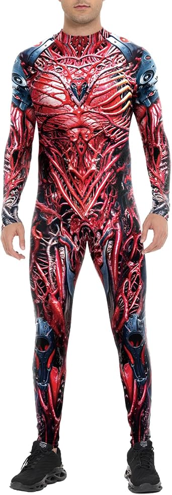 Mens Bodysuits abstract pattern Artistic Painting Stretch Jumpsuit Costume for Adult Halloween Cosplay Party