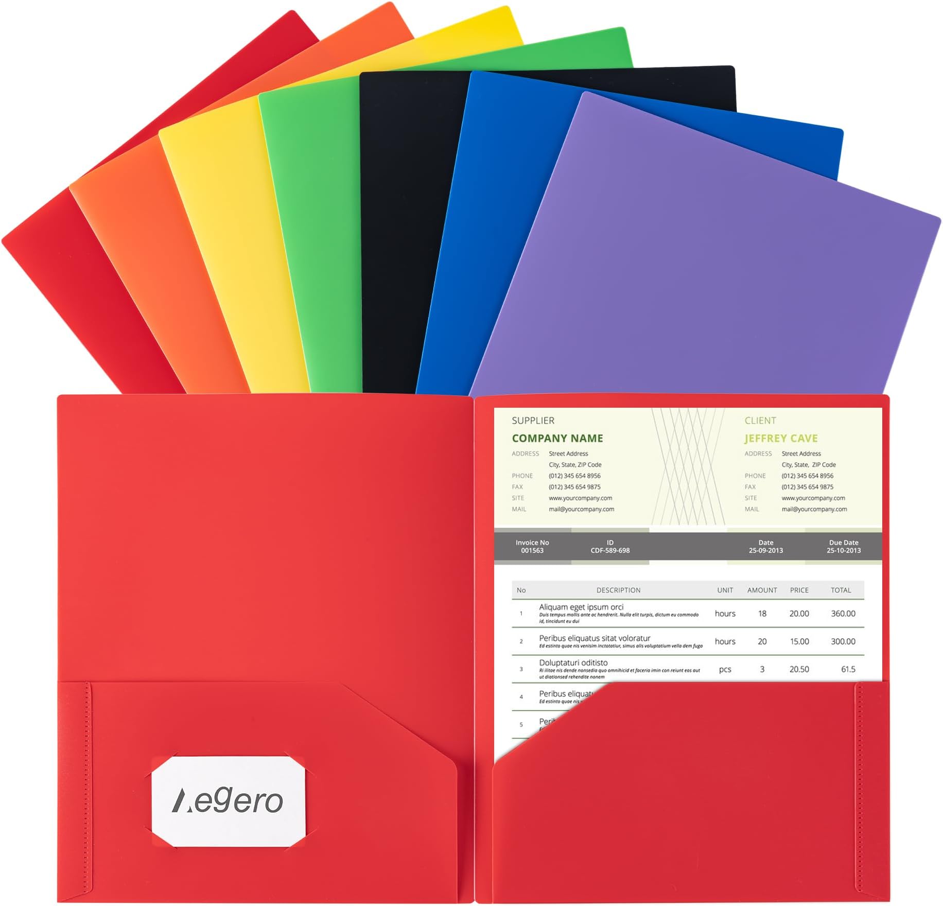 Aegero Plastic Folders with Pockets (7 Pack, Assorted Colors), Durable Heavy Duty File Folders with Business Card Slot, 2-Pocket Folder for Schoolwork & Office,Letter Size…