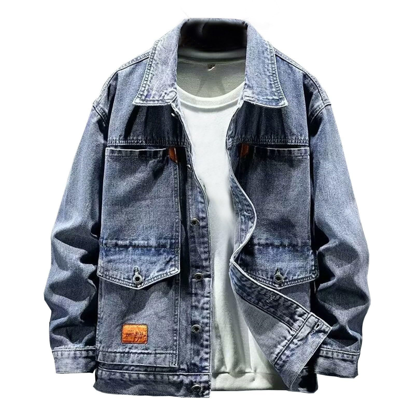 Generisch Hardshelljacke Herren Lässige Jeansjacke, locker geschnittene Jacke im Jeanshemd-Stil für den Alltag