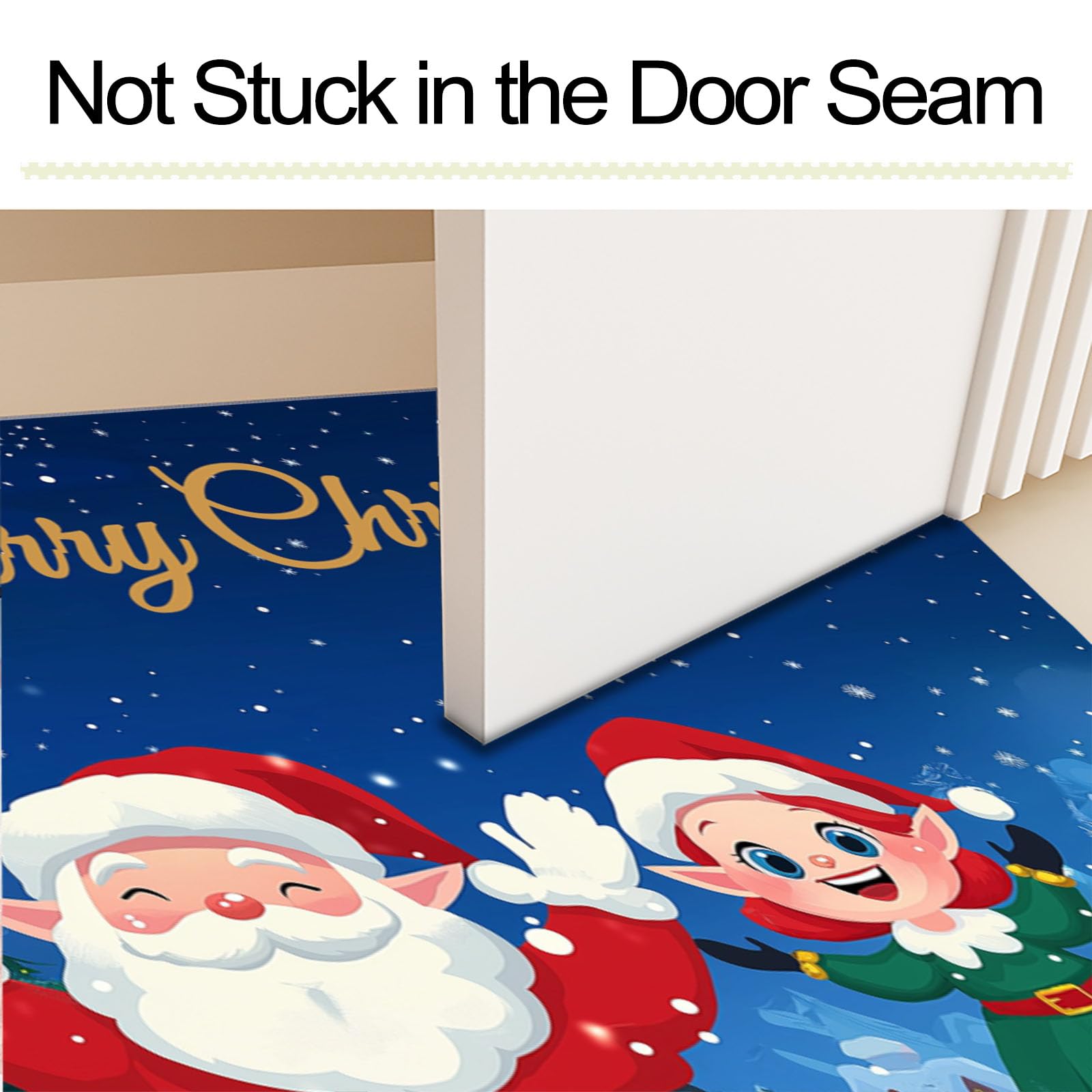 Felpudo Adorables Elfos Navideños Lavable, Alfombra Pequeña Pueblo De Dibujos Animados De 80X120Cm, Tapetes De Puerta Suaves Para Entrada, Alfombras De Entrada Antideslizantes Azul Marino De Pelo Bajo