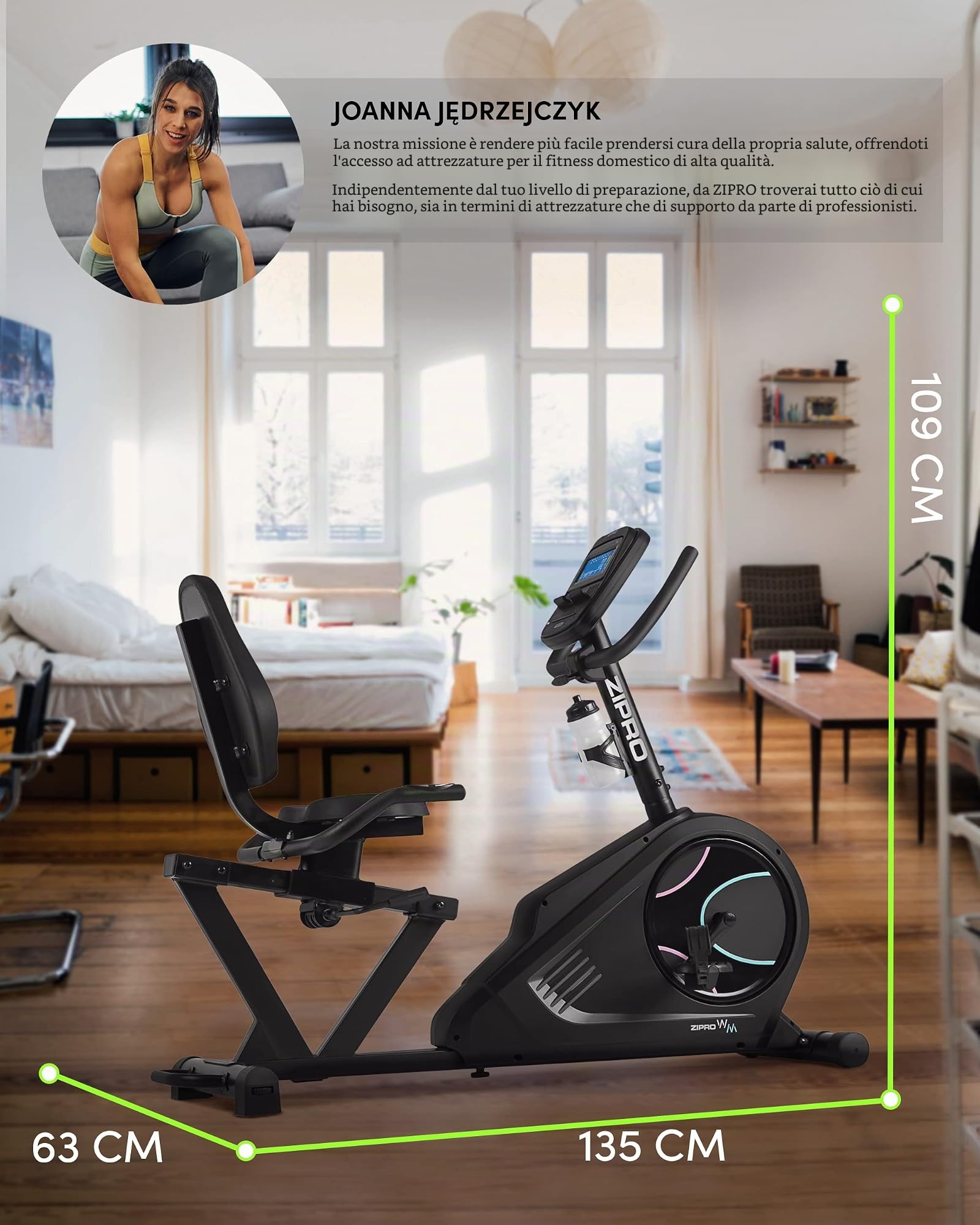 Zipro Cyclette Glow, Fitness Bike Ergometrico, Trainer Magnetico per Bicicletta, Ergometro fino a 150 kg, Bici da Interno, Cyclette per Allenamenti Domestici, Cyclette da Ciclismo con Cavo