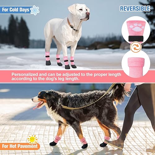 Miniatura 6 de BEAUTYZOO Calcetines antideslizantes para perro, zapatos para perros para días fríos de invierno, nieve, lluvia, agarre impermeable, protectores de