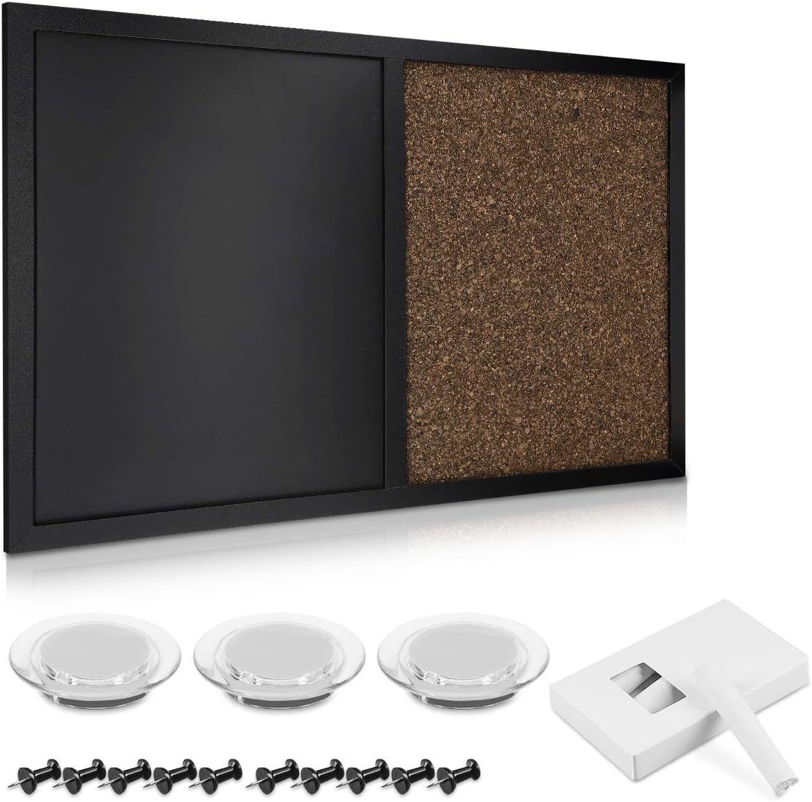 Navaris Combination Chalk and Cork Board - 16 x 24 in Magnetic Chalkboard Combo Framed Bulletin Board for Wall - Includes Chalk, Push Pins, Magnets