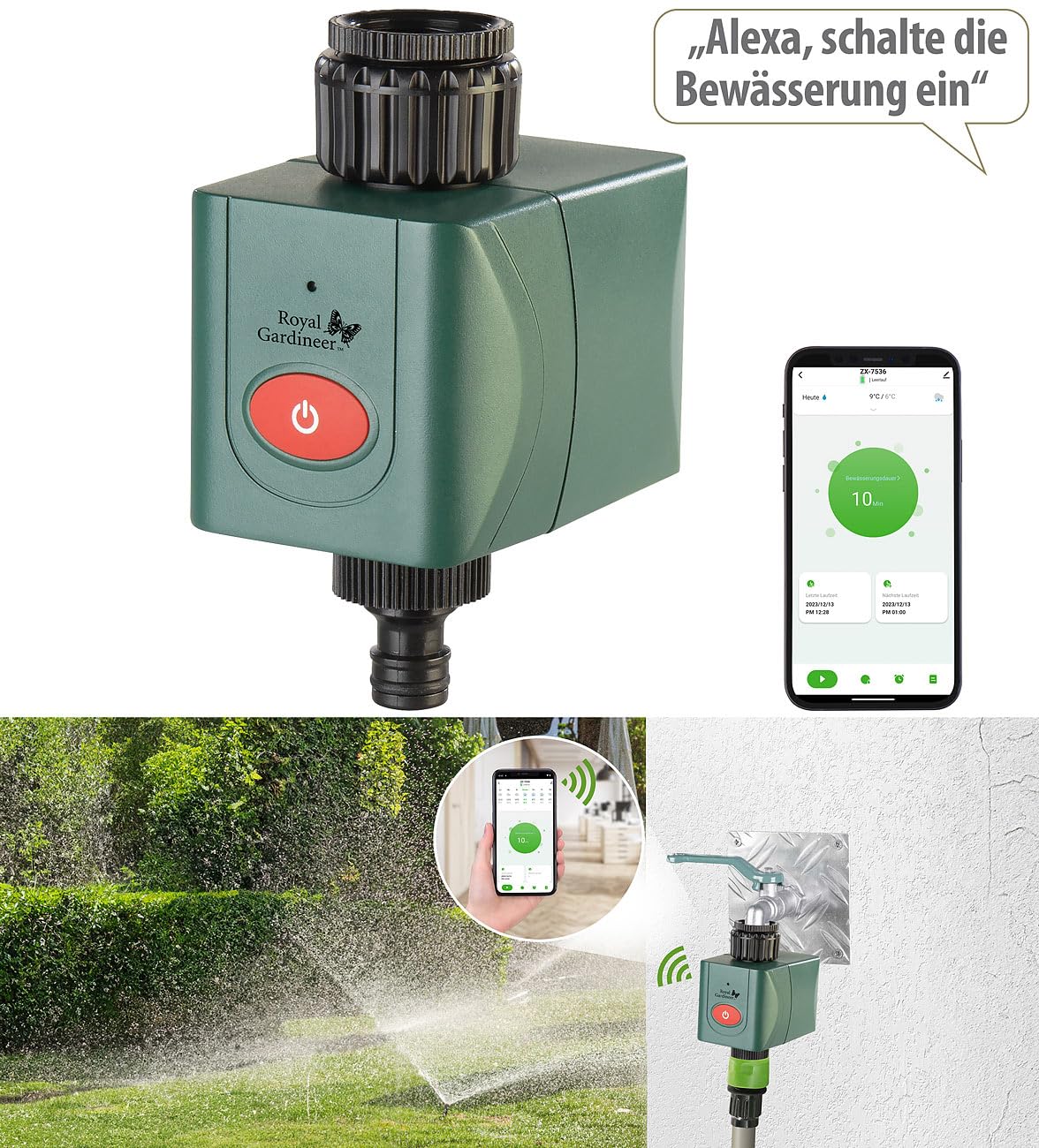 Royal Gardineer Elesion Bewässerung: WLAN-Bewässerungscomputer mit Ventil, Wetterdatenabgleich per App (Bewässerungscomputer WiFi, Bewässerung Computer WLAN, Timer)