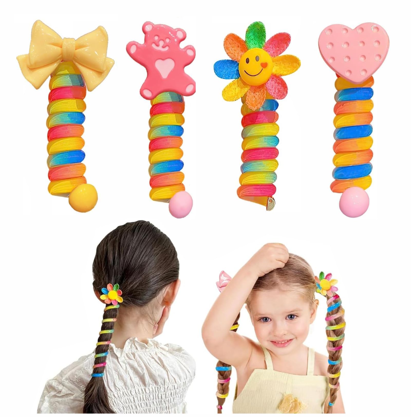 FITVERT 4 Pcs Colorful Telephone Wire Hair Bands for Kids | Candy Colors Braided Hair Ties | Ponytail Phone Cord Hair Ties | Ponytail Holder Hair Accessories for Girls (Classic) (B0D2B4J2NT) Amazon Price History, Amazon Price Tracker