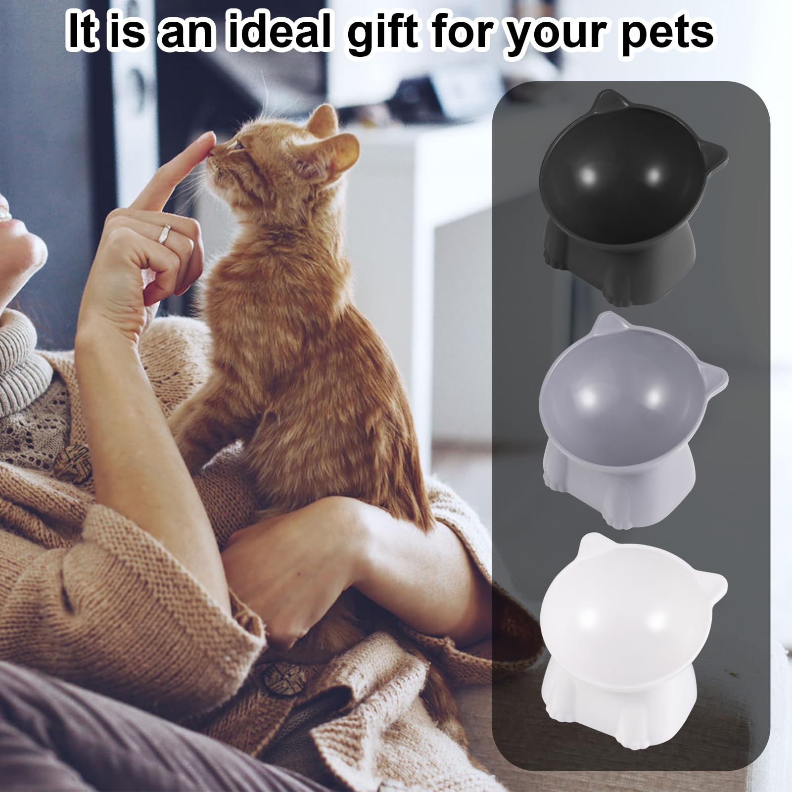 Radsocken Anti Vomit Cat Feeding System - 3PCS Elevated Cat Bowls with Stand, 15° Tilted Neck Protective Feeder - Image 4
