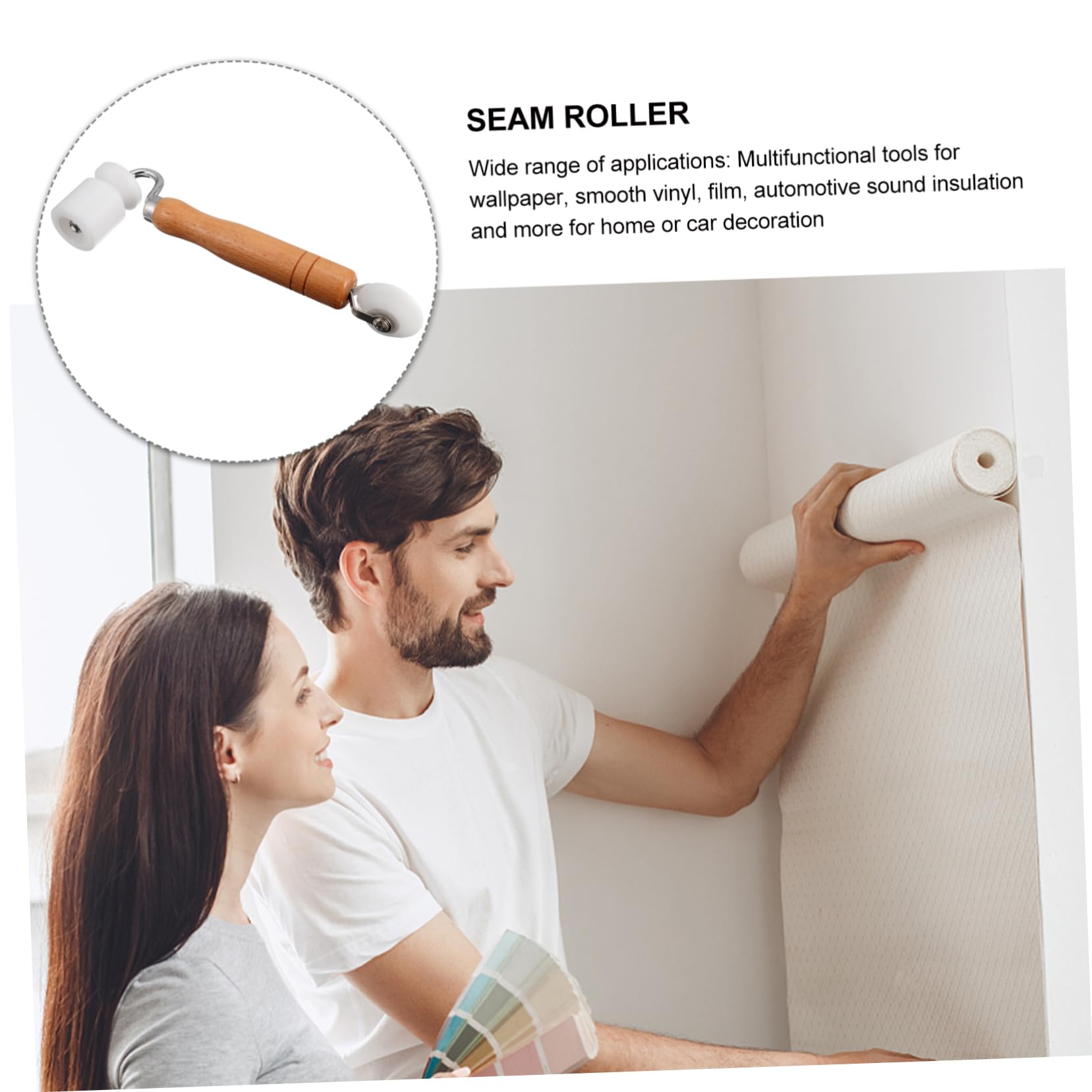 Rullo Pressione per Giunte da Parati Effetto Legno Bianco | Manico in Legno, Uso Flessibile e Sicuro, Adatto a Decorazione Auto e Casa