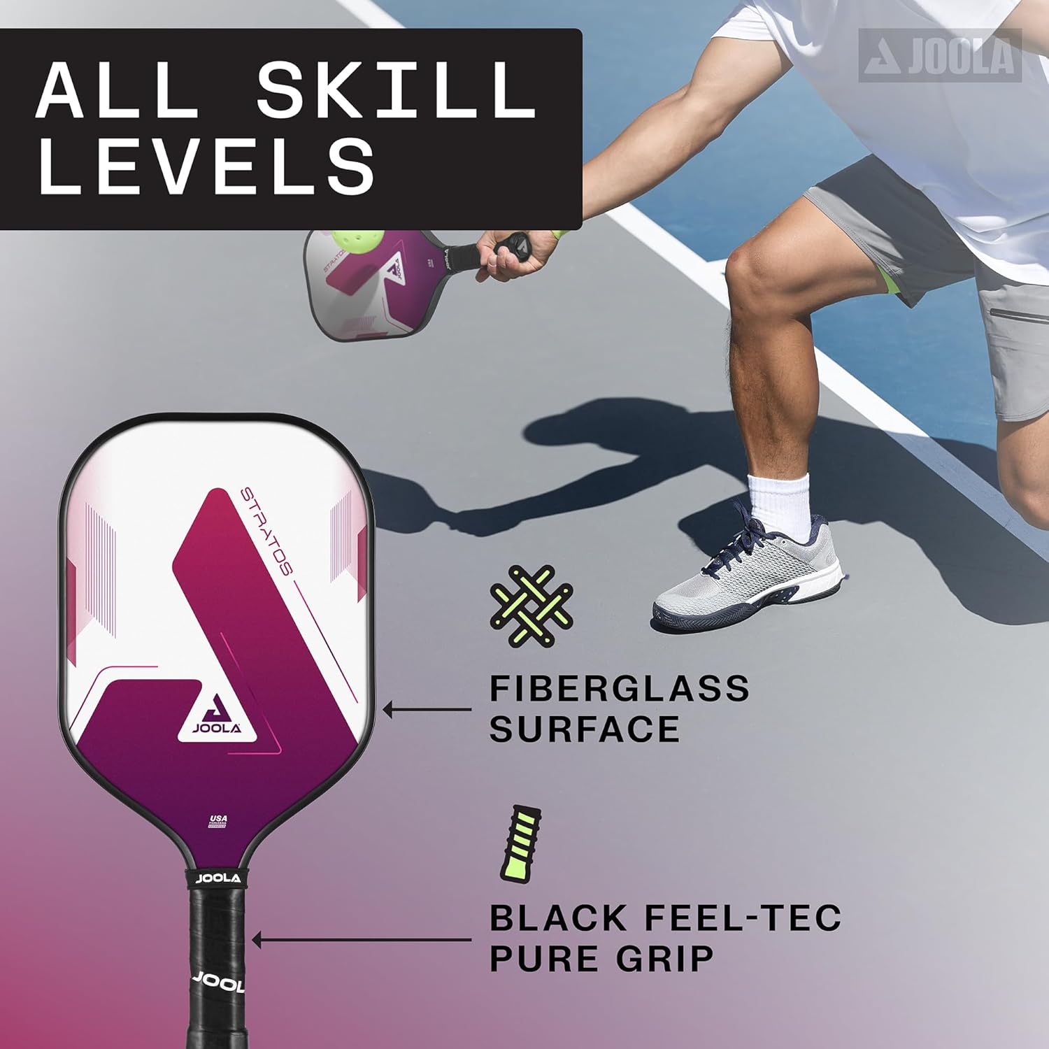 JOOLA Stratos Pickleball Paddle – Lightweight Fiberglass with Polypropylene Core - USAPA Approved - Large Sweet Spot for Added Control - Pickle Ball Paddle for All Players - Multiple Color Options - Image 2