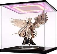 Vista 1 de LANSCOERY Vitrina de acrílico transparente con doble luz, soporte de caja de exhibición de cubo con base negra, escaparate de protección a prueba