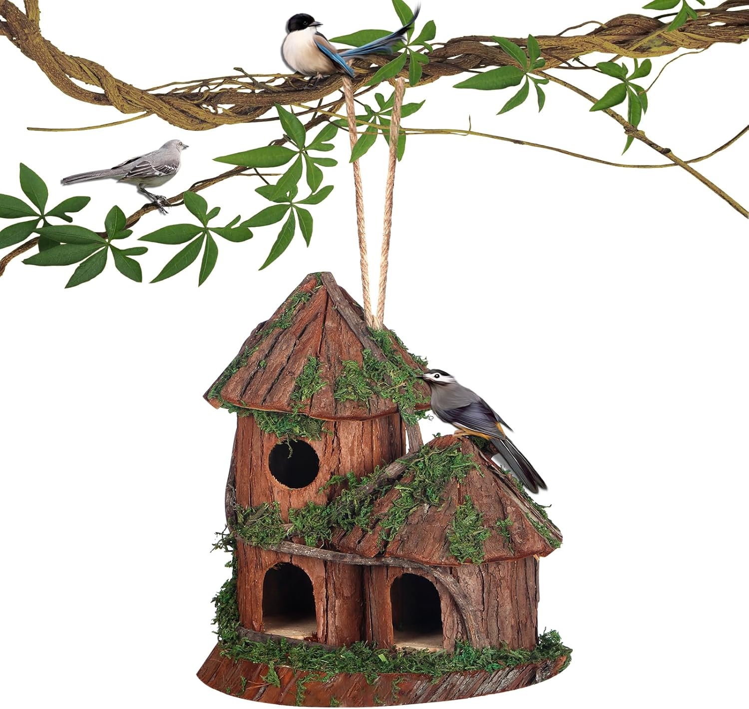 Bird Houses for Outside with Pole Natural Wooden Bird House