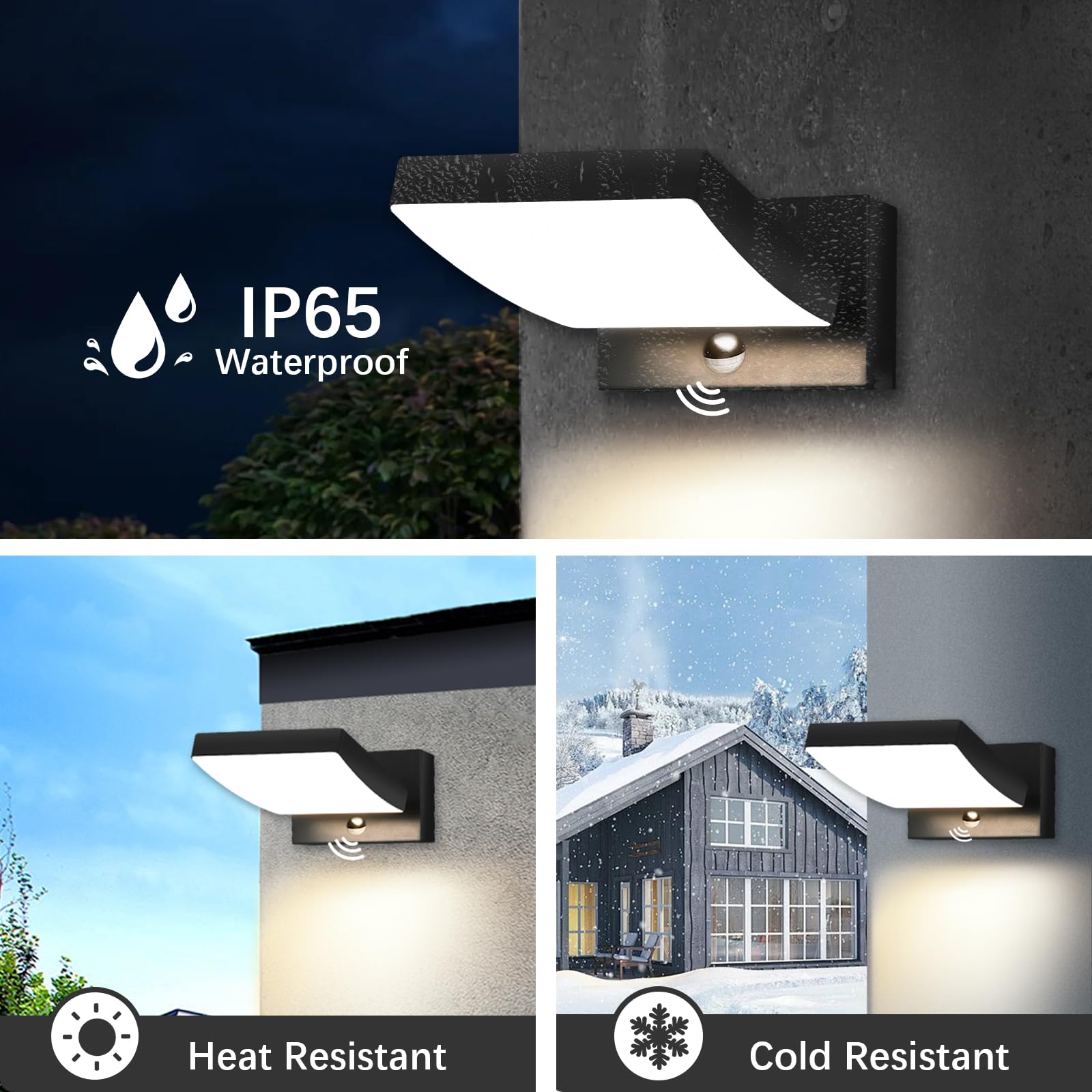 GeyouLux 24W LED Außenlampe mit Bewegungsmelder, IP65 Aussenleuchte mit Schwenkbar LED Panel, 3CCT Wandleuchte Innen/Außen, 3000LM Aluminium Aussenlampe für Garage Terrasse, Schwarz