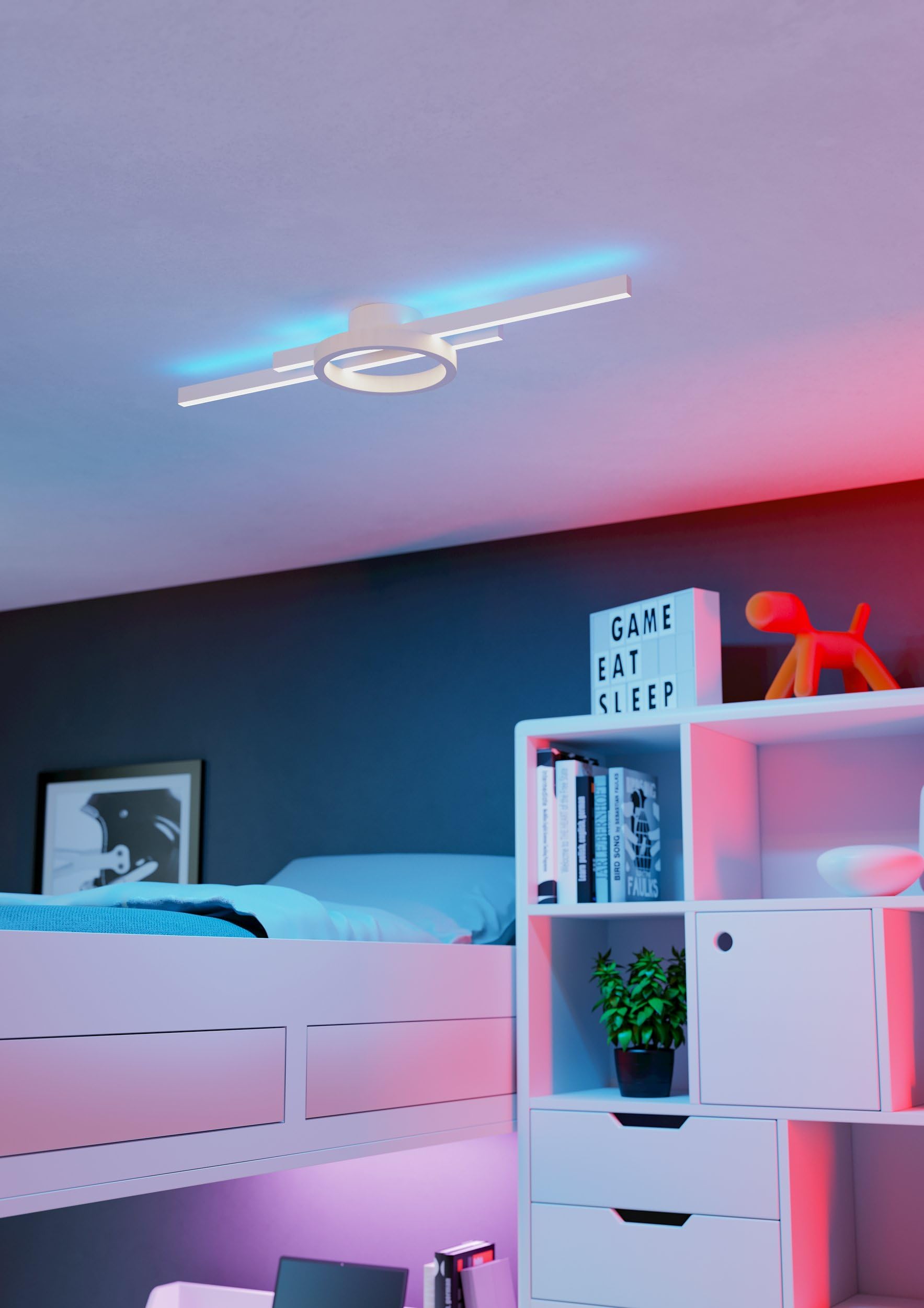 Eglo Amandolo Lámpara led de techo regulable con mando a distancia | con diseño geométrico, hecha de metal blanco, blanco cálido-blanco frío, retroiluminación RGB