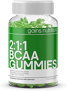 BCAA 2:1:1 Gummies for Men & Women - 1000mg Branch Chain Amino Acids Per Serving: L-Leucine, L-Isoleucine & L-Valine - Natural Apple Flavoured, Suitable for Vegans