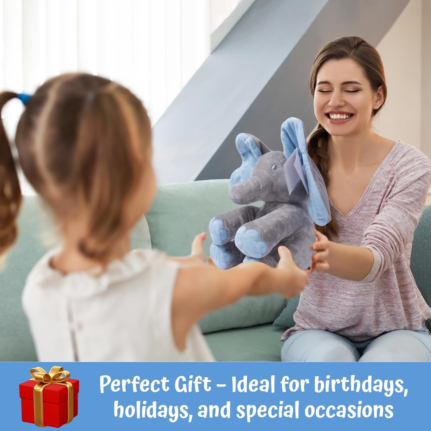 Dimple Kaia and Kyle Elephant Stuffed Animal Toy Set - Animated Plush Singing Elephant, Interactive Musical Peek-a-Boo for Babies, Kids - Baby Stuffed Animals Toy for Toddlers, Ages 0 and Up