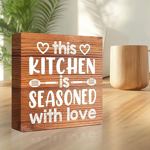 Miniatura 4 de LVQHI Letrero rústico con texto en inglés "This Kitchen", divertido letrero de madera en bloque para decoración de cocina de granja para el hogar