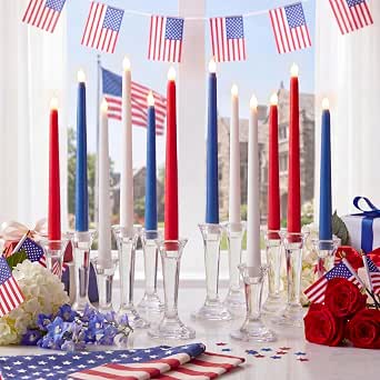 Baquler 12 Pcs 11'' Veteran Day Flameless Taper Candle Patriotic Table Decor