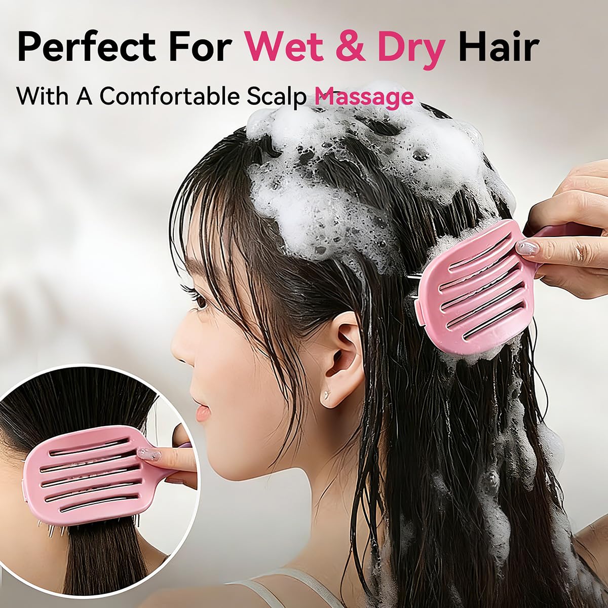 Self-Cleaning fordable Hair Brush for Women, Curved Vented Detangling Wet Brush for Faster Blow Drying - Portable Travel Hair Brush for Curly Straight Thin Thick Hair, Men Kids, pink