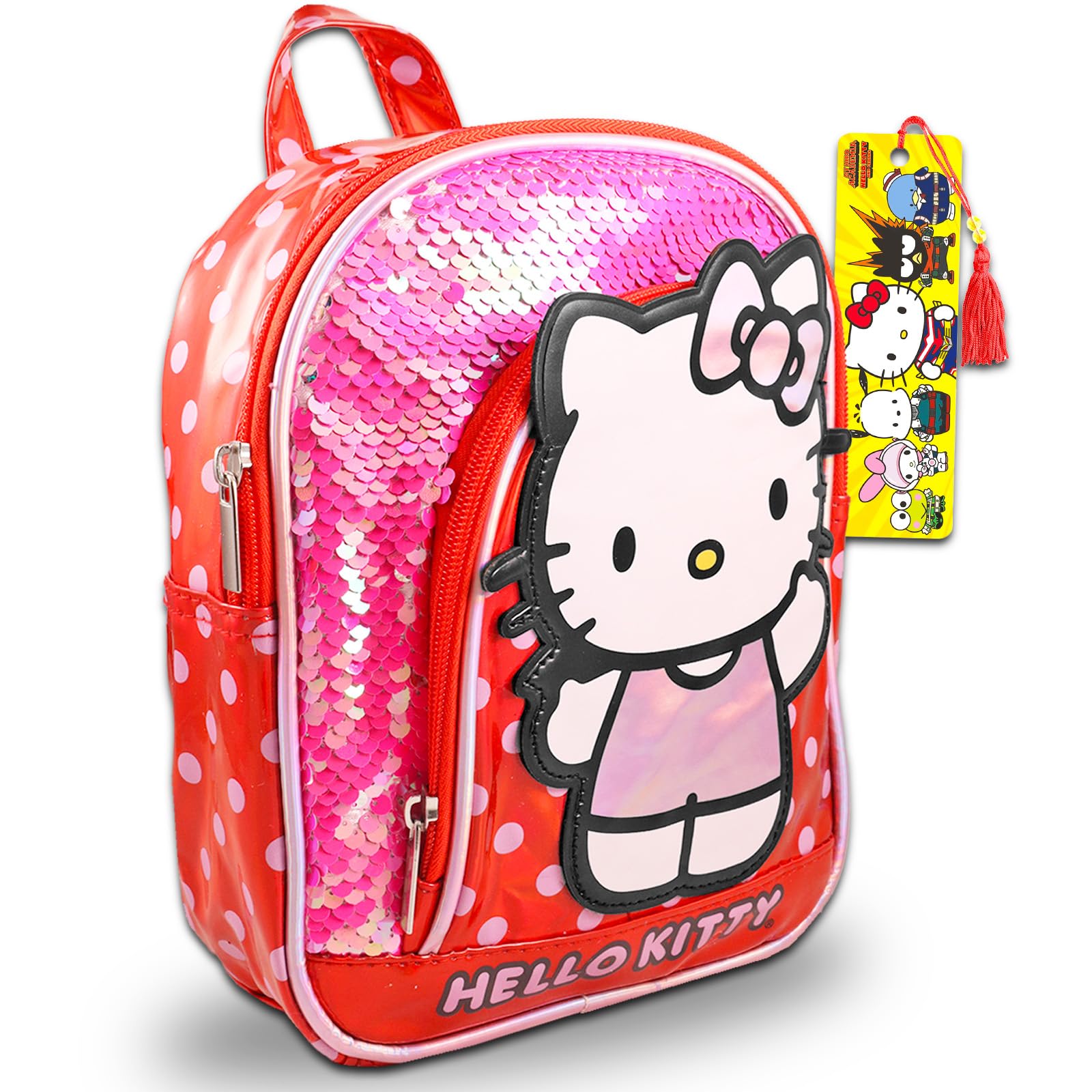 Hello Kitty Mini Backpack Set - Bundle of 10 Bag with Front Pocket and Sequins Plus Bookmark Hello