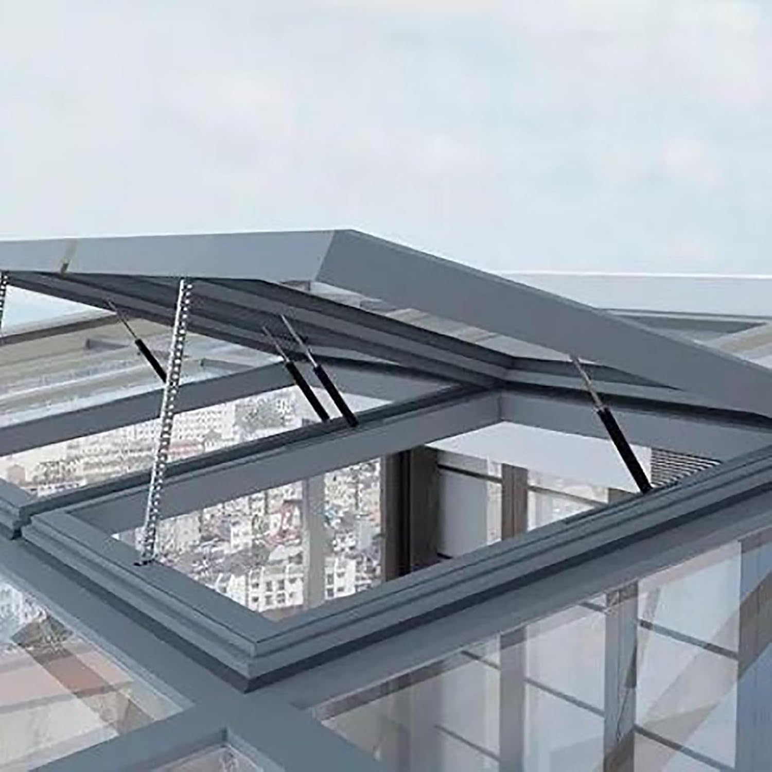 Customizable Electric Skylight Roof Window with Remote, Auto Rain Sensor, Double-Layer Tempered Glass, Perfect for Hallway, Sunroom, Basement (90x90cm / 35.4"x35.4")