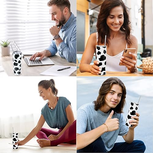 Miniatura 3 de Honeydak Vaso de 20 onzas con tapa y pajilla, de acero inoxidable, con aislamiento térmico y delgado, con estampado de vaca, bonita taza de café