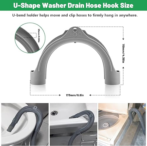Miniatura 7 de Gancho de manguera de drenaje en forma de U para lavar, lavavajillas, mangueras de fregadero, gancho de soporte de manguera de curva en U compatible