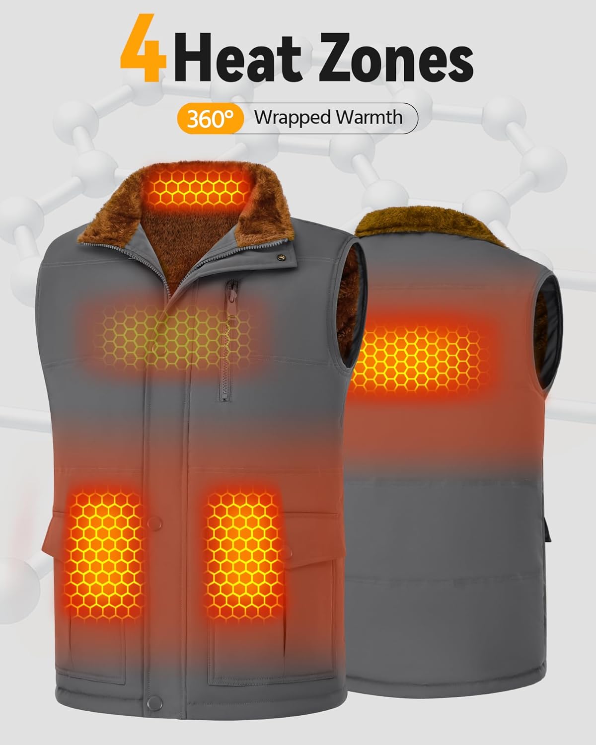 Wulcea Graphene Heated Vest Fleece For Men 7.4V Fast Charge Large Capacity Battery - Image 4