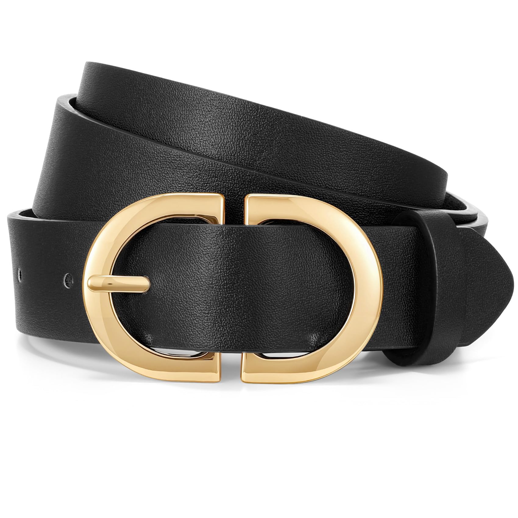 XZQTIVE Women’s Leather Belts for Jeans Pants Dresses Fashion Ladies Black Belt with Gold Buckle