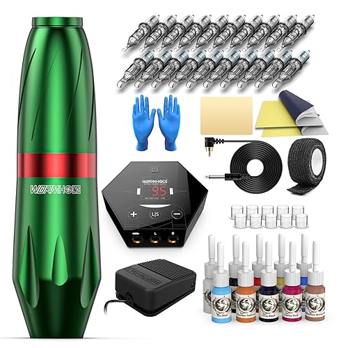 Wormhole Kit de tatuaje, kit de máquina de tatuaje para principiantes, kit de máquina de tatuaje profesional completo con agujas de cartucho de