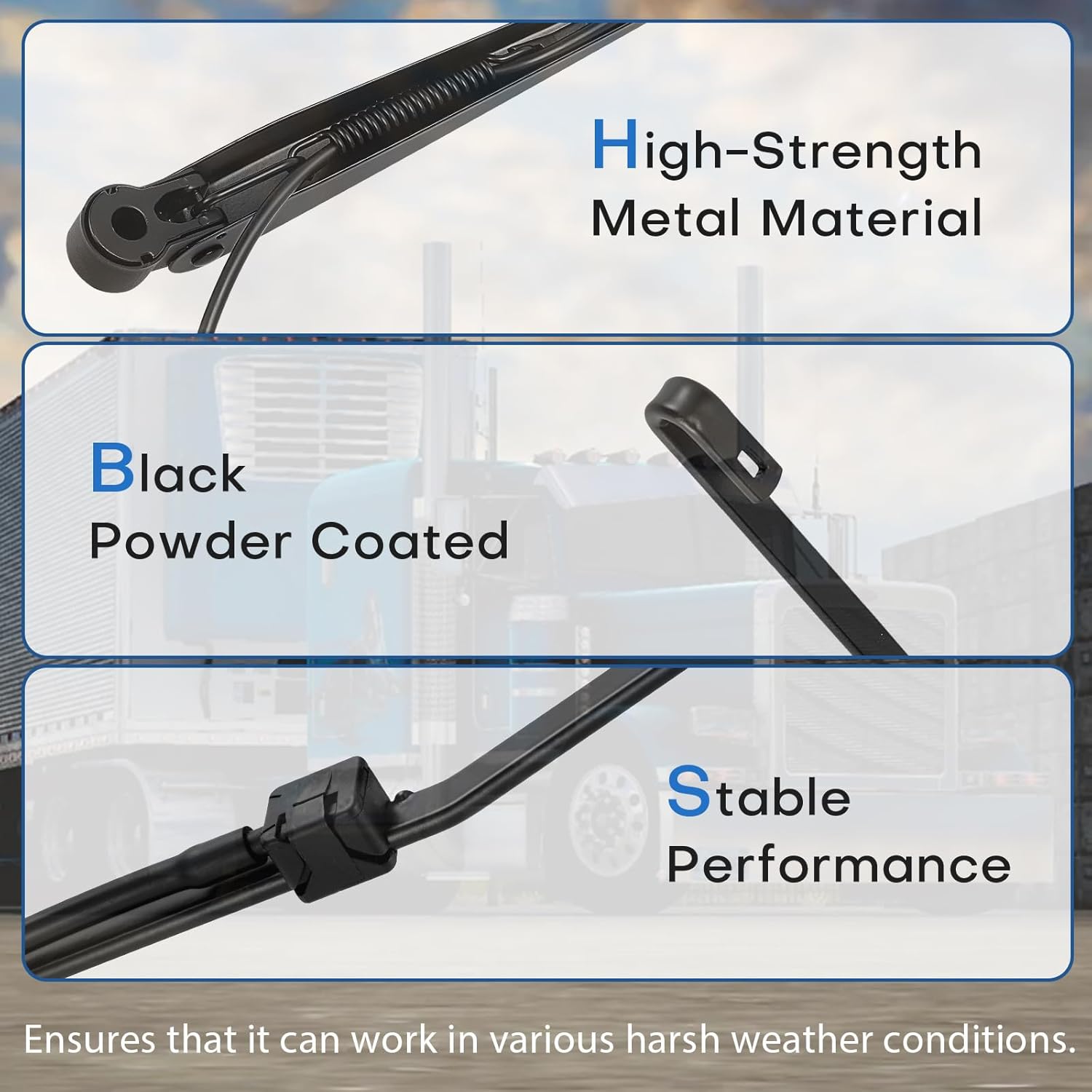 2 Pack Windshield Wiper Arm for peterbilt 379 1990-2007, LH and RH Wiper Arms Replace 602511 R236002, Black, 17.24in Length
