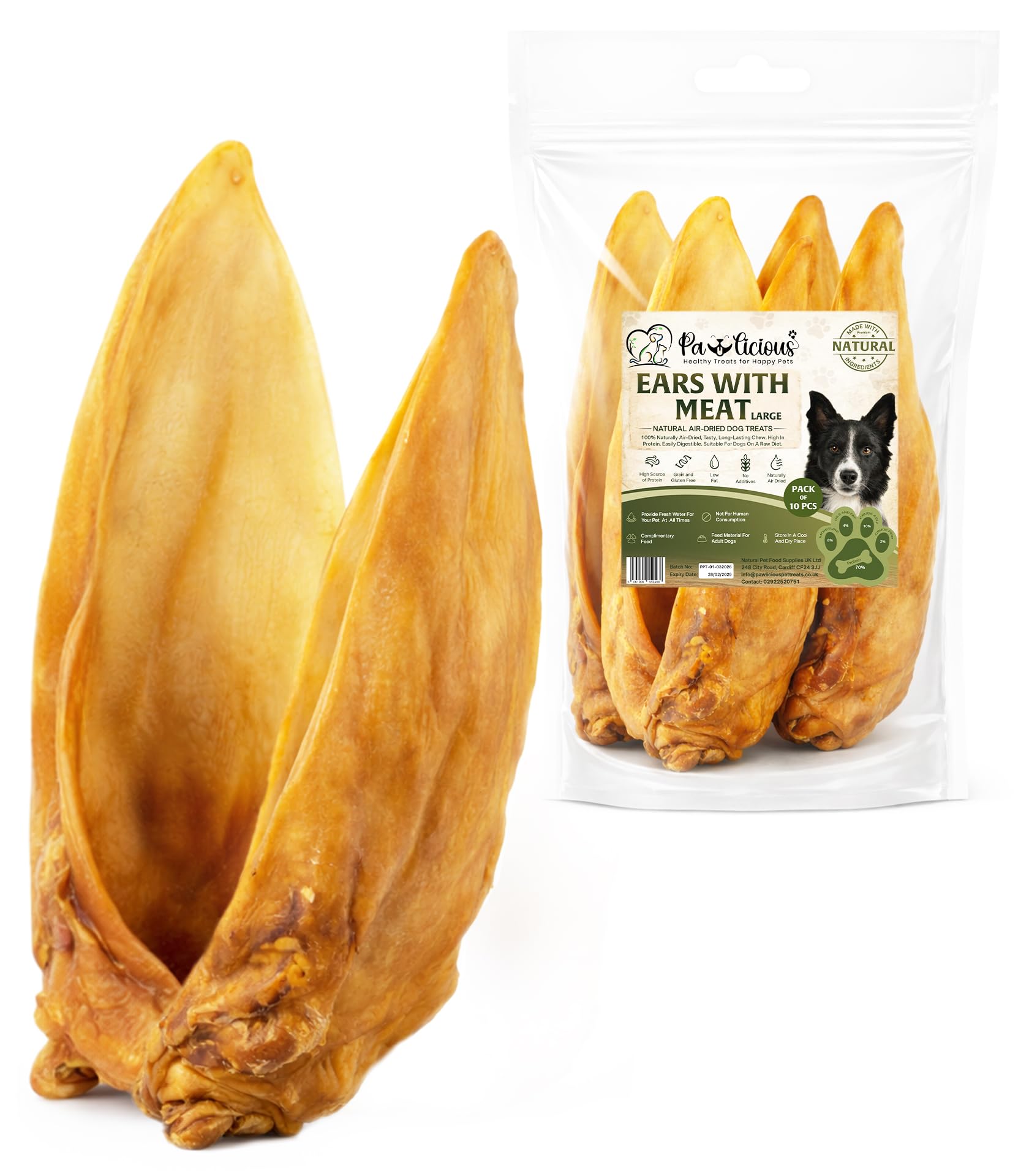 Pawlicious Extra Large Cow Ears with Meat for Dogs, 20 Pack, Natural Air-Dried Chews, Grain Free, Hypoallergenic, Long Lasting Dental Treat, Single Ingredient, For Puppies, Small and Medium Breeds