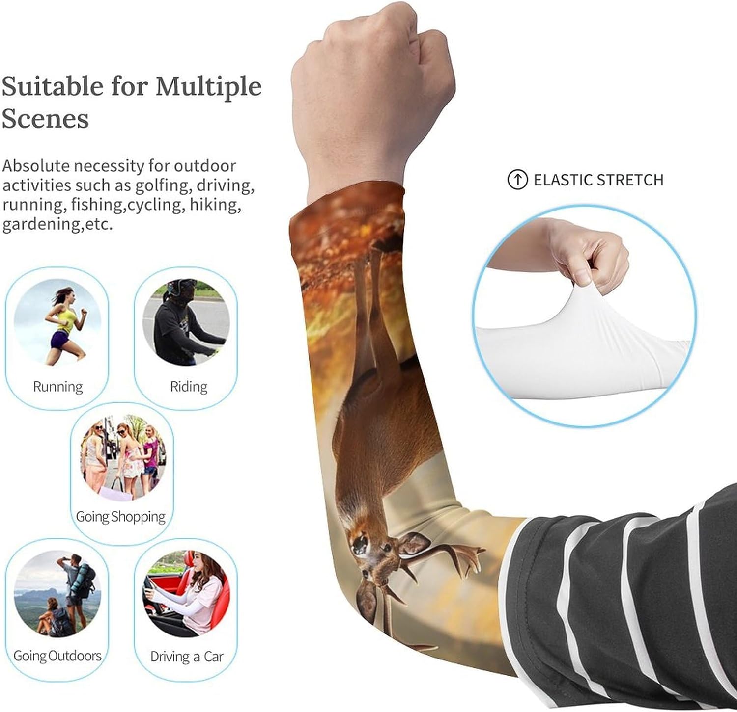 White Tail Deer in Autumn Forest Arm Sleeves for Men Women Sun Protection Sleeves Cooling Compression Arm Covers