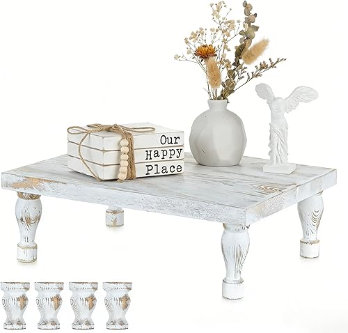 Vista 9 de Hanobe Bandeja Decorativa con Soporte de Madera: Soporte de Exhibición de Pedestal de Madera de Granja, Bandeja Rústica Marrón para Centro de Mesa