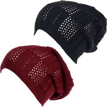 BYOS Womens Airy Cutout Cable Lightweight Slouchy Crochet Knit Beanie Hat