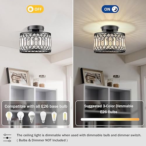 Miniatura 3 de Lámpara de techo de cristal, moderna lámpara de techo semiempotrada, lámpara de cristal para cocina, dormitorio, pasillo, baño, entrada, 1 luz, 9